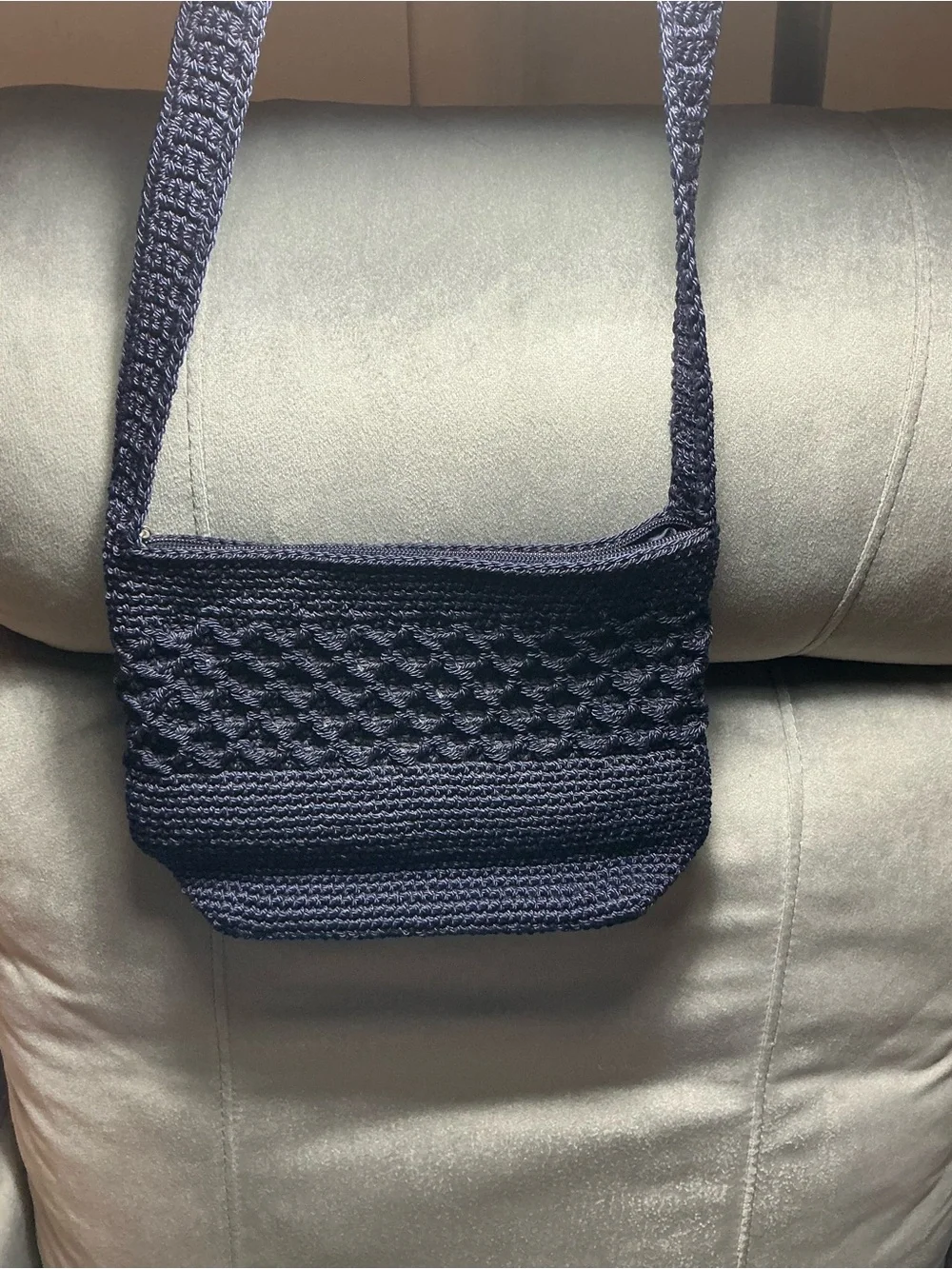 Compact Navy Knit Crossbody Bag with Textured Weave
